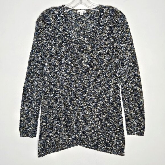 J Jill Sweater Womens XS Textured Green Blue V Neck Coastal Boho - Picture 1 of 9